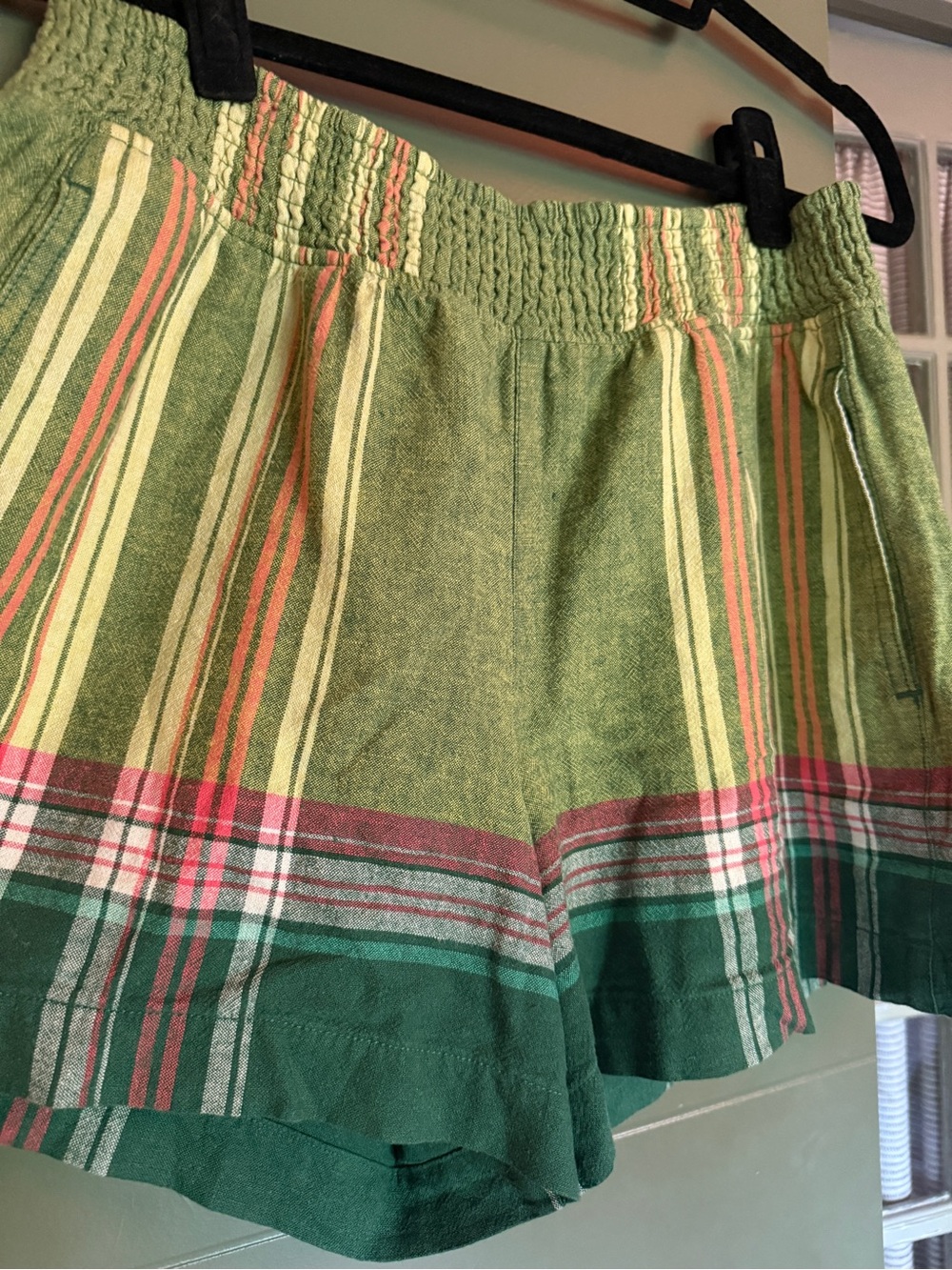 Pilcro (Anthropologie) Green Striped Elastic-Waist Shorts - Picture 3 of 4